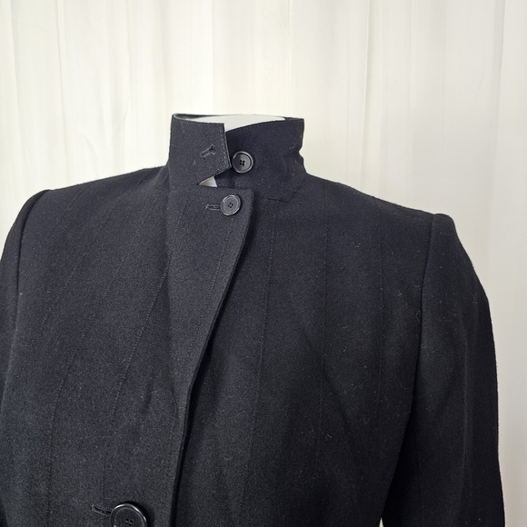 Akris Punto black wool military jacket blazer leather trim mono pinstripe 8 - Picture 2 of 12